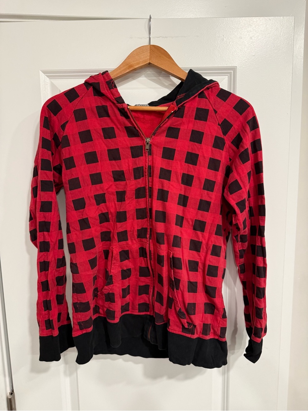 dELiA*s Red and Black Plaid Zip Hoodie